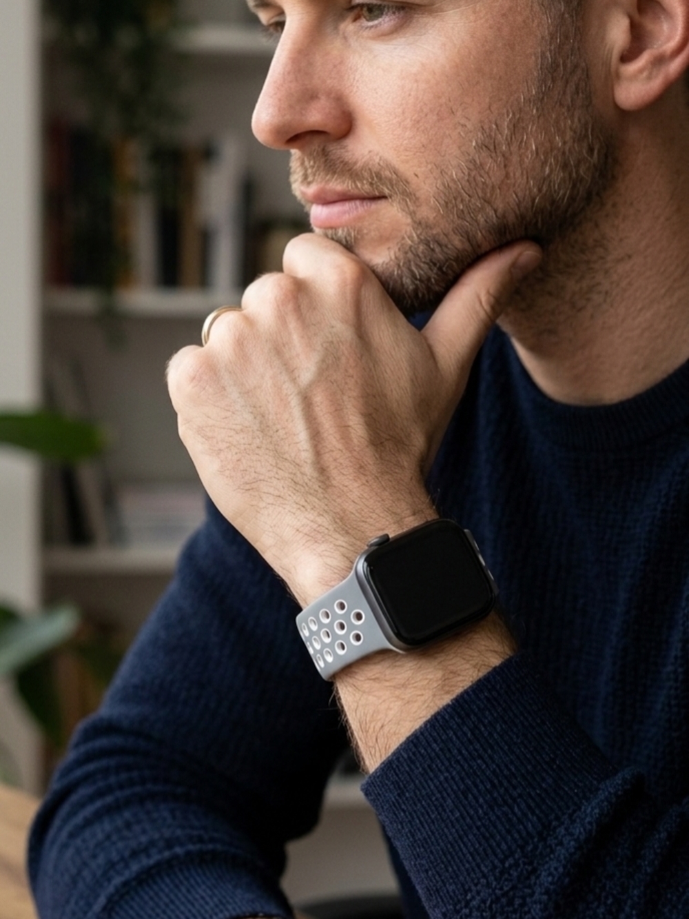 Smart Fitness Watch with Gray Perforated Sport Band